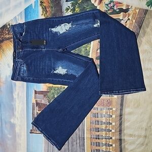 Nina Rossi Distressed High Rise Flare Jeans Size 11 NWT